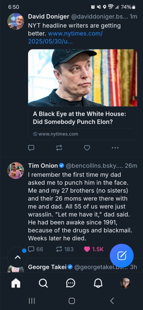 Top skeet is a link to the NYT article about Elon's black eye. Below it is the skeet I am replying to, so I have exceptional context for the giggles.