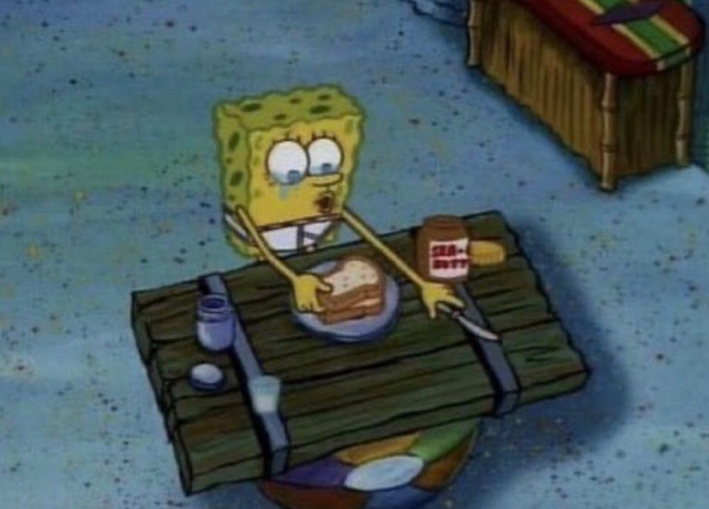 SpongeBob crying and making himself a sandwich 