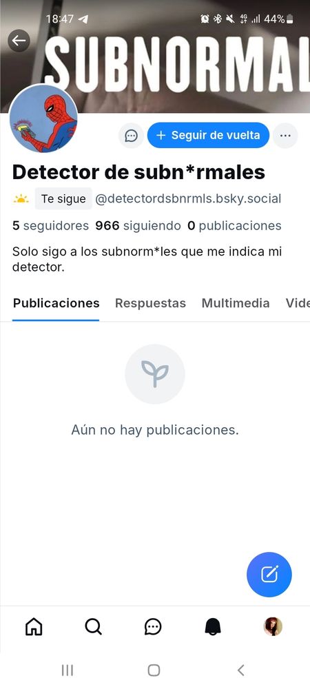 Imagen de la cuenta de un usuario que se hace llamar "detector de subn*rmales"
