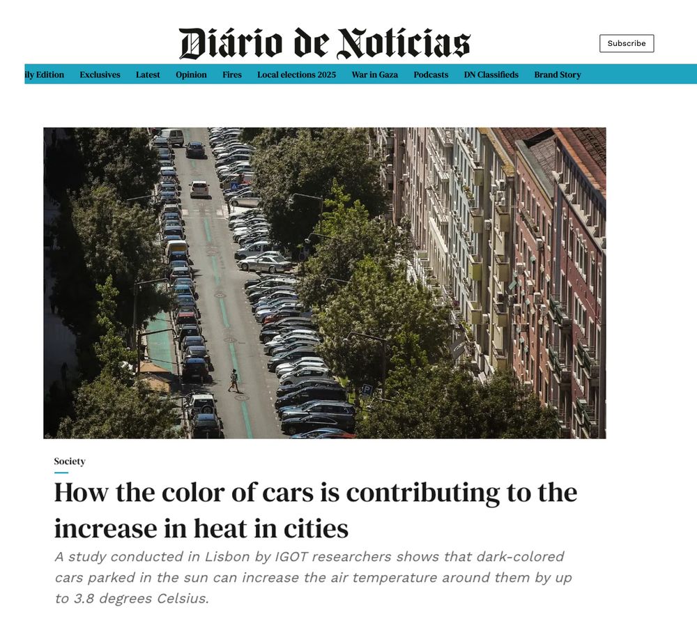 How the color of cars is contributing to the increase in heat in cities A study conducted in Lisbon by IGOT researchers shows that dark-colored cars parked in the sun can increase the air temperature around them by up to 3.8 degrees Celsius.