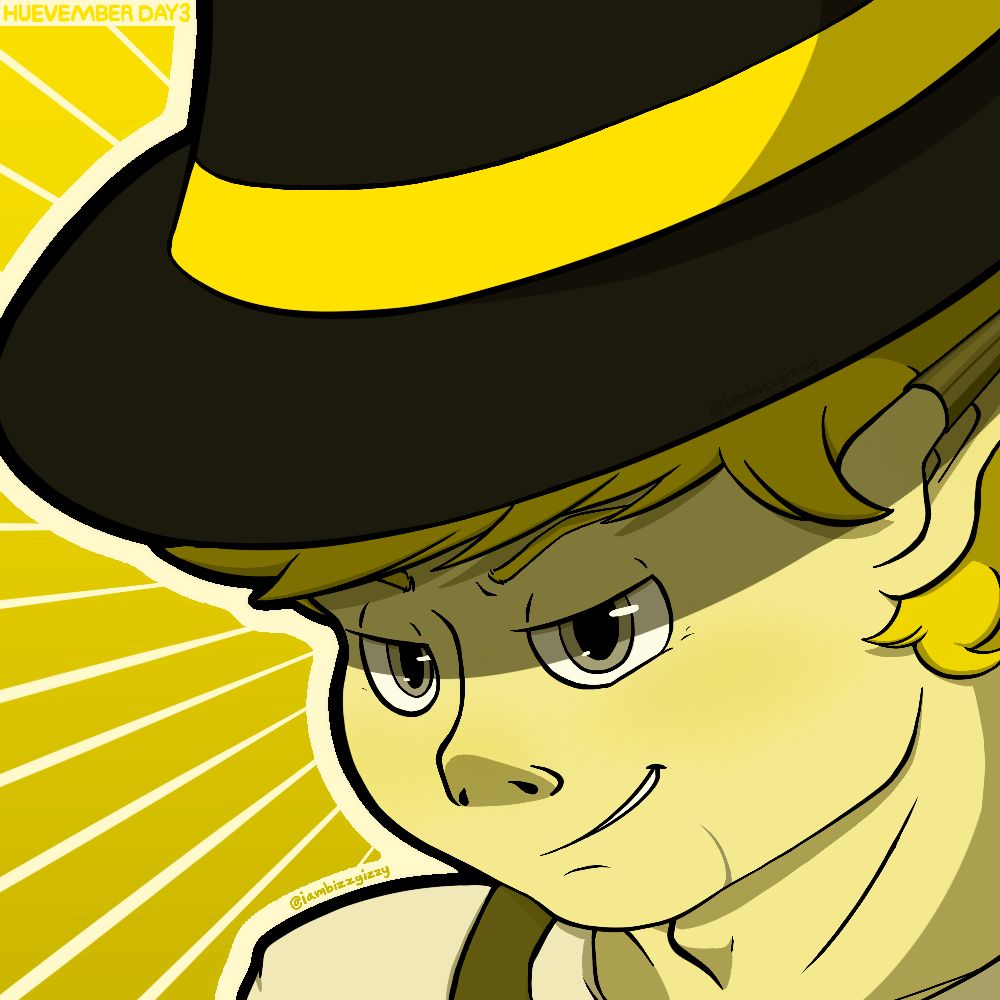 A close up of Alister McCallistor's face, drawn in varying shades of yellow.