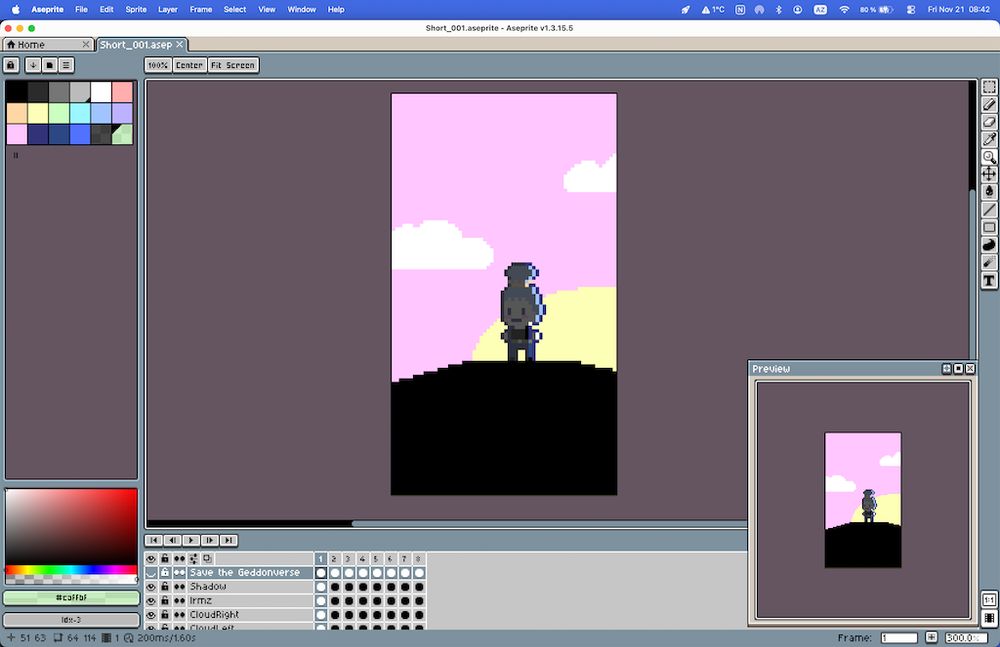 Short Background in pixel art, in Aseprite