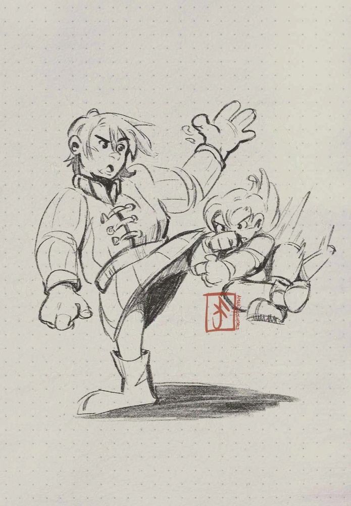 Glenn and Felix (Fe3h). The kid has hugged furiously his older brother leg and has no inention of letting go.