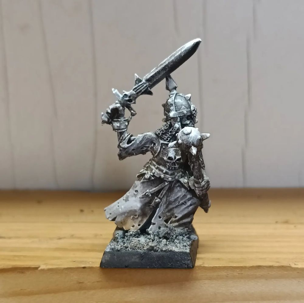 Metal Fantasy Miniature - skeletal Undead with short sword and spiked mace, or morningstar
