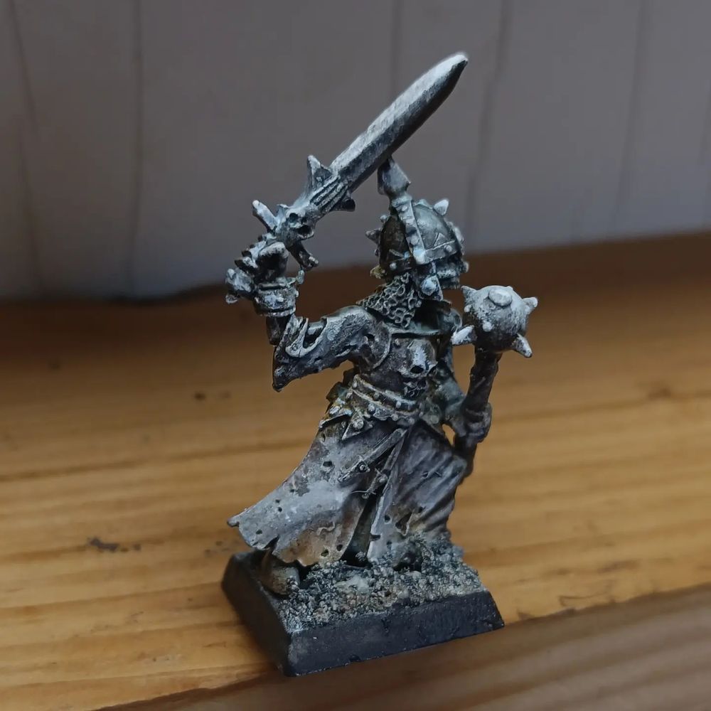 Metal Fantasy Miniature - skeletal Undead with short sword and spiked mace, or morningstar