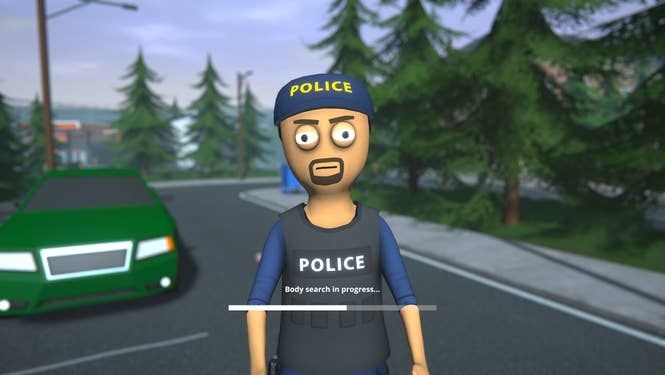 Screenshot of goatee cop from the game schedule I 