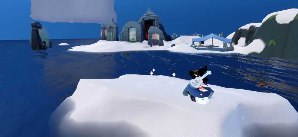 Skycotl sky kid with the travelling spirit cape sat down facing away from camera