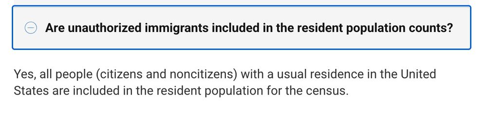 Screenshot showing that all people (citizens and noncitizens) with a usual residence in the United States are included in the population for the census.