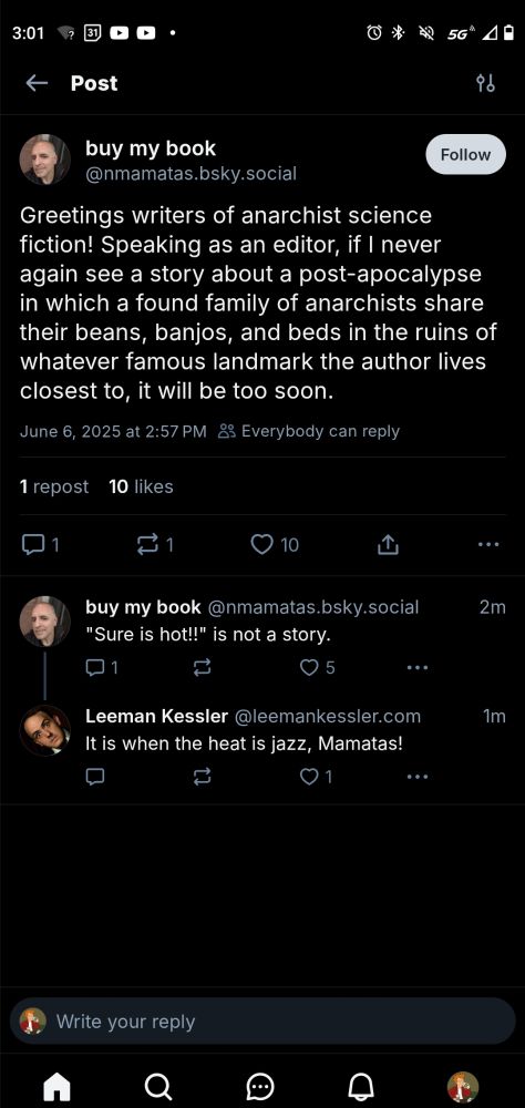 Boring skeet reading "I don't want to read your anarchist SF story about a post-apocalypse where a found family of anarchists shares beans banjos and beds"