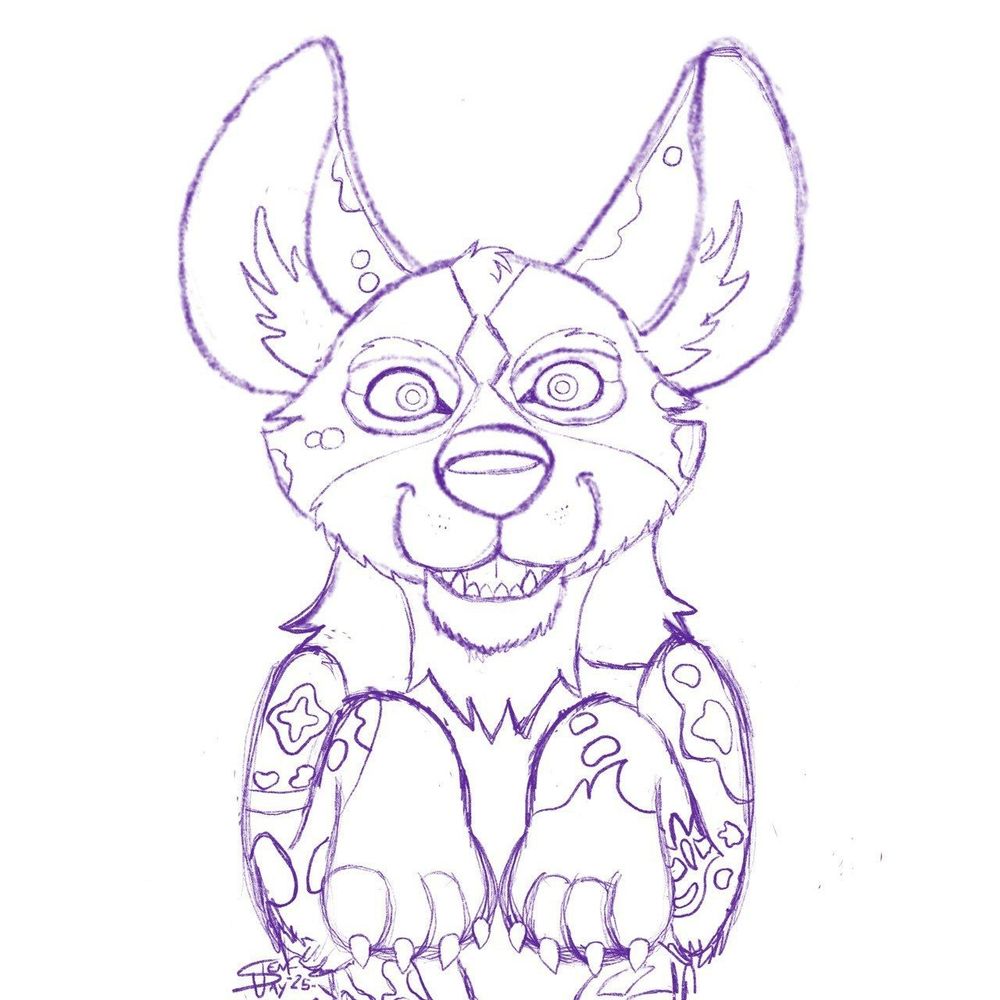 Sketch of CBD the African wild dog with his paws up Infront of him in a lion king style