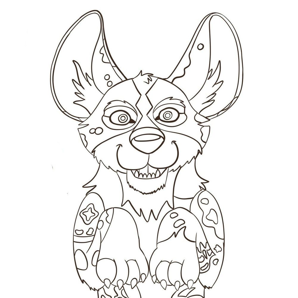 Same lion king style drawing of CBD the wild dog but lined