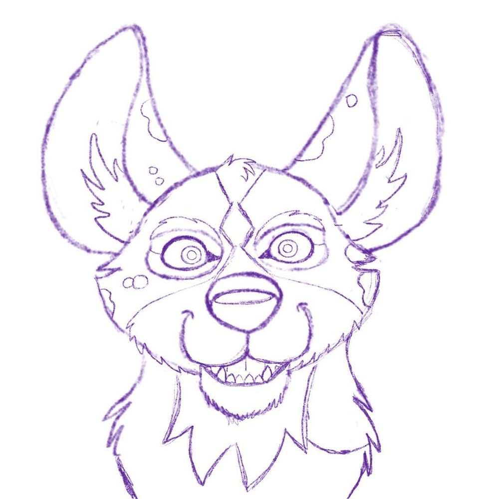 Headshot Sketch of CBD the African wild dog in a Disney Lion King style