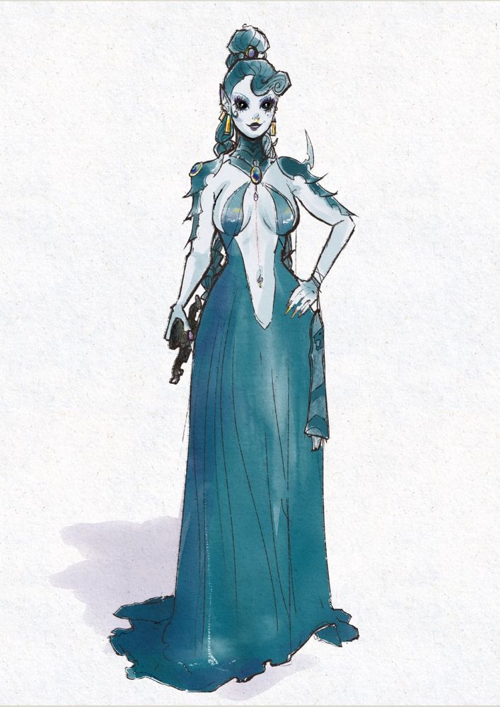 An elf in a scandalous evening gown 