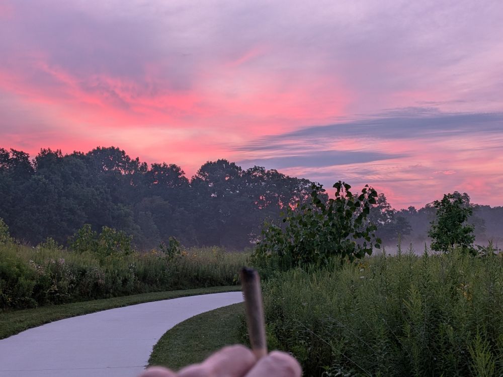 Pastel sunrise, a trail, and a joint.
