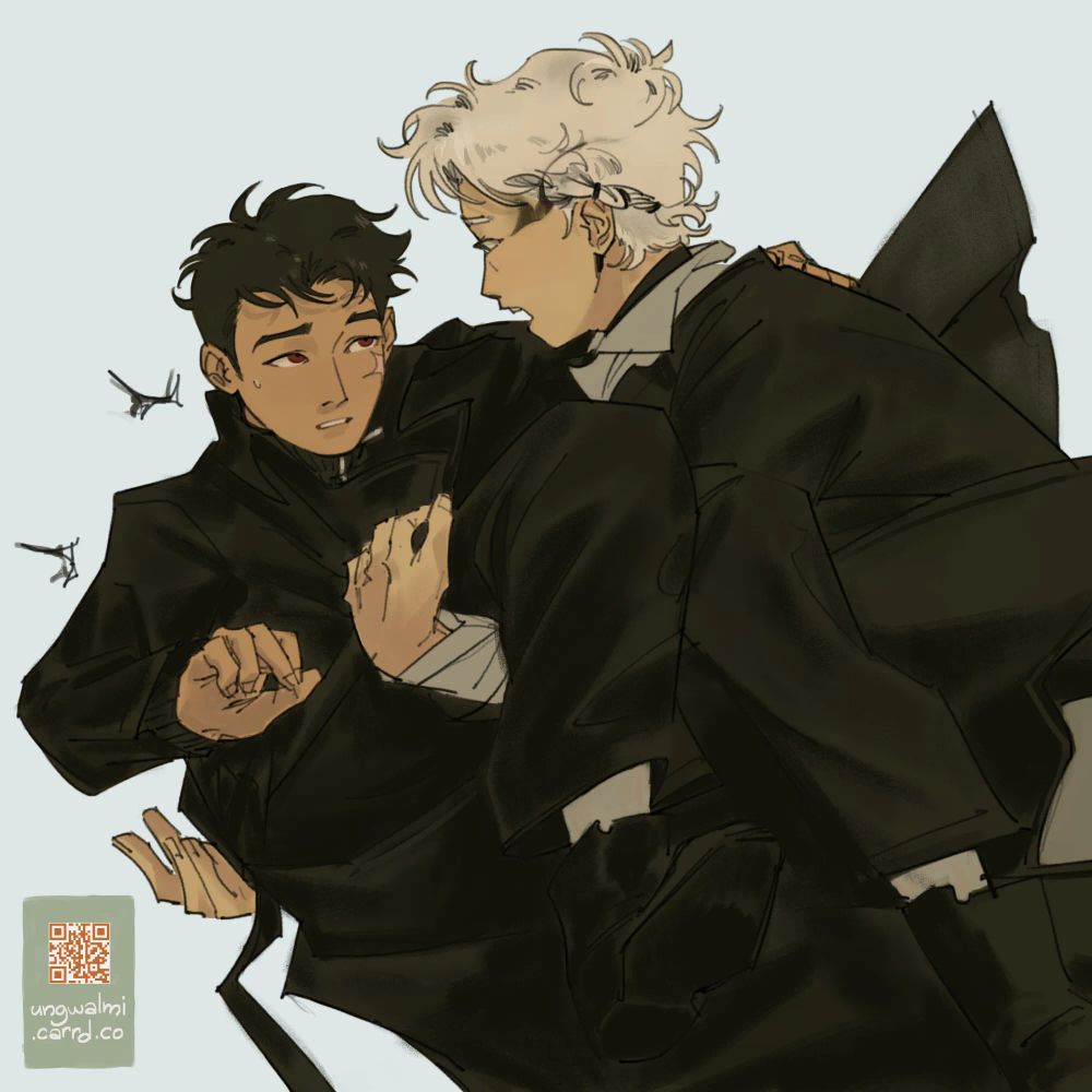 A sketch of a confused and embarrassed Chihiro being dropped into a princess carry by Hakuri at full sprint.