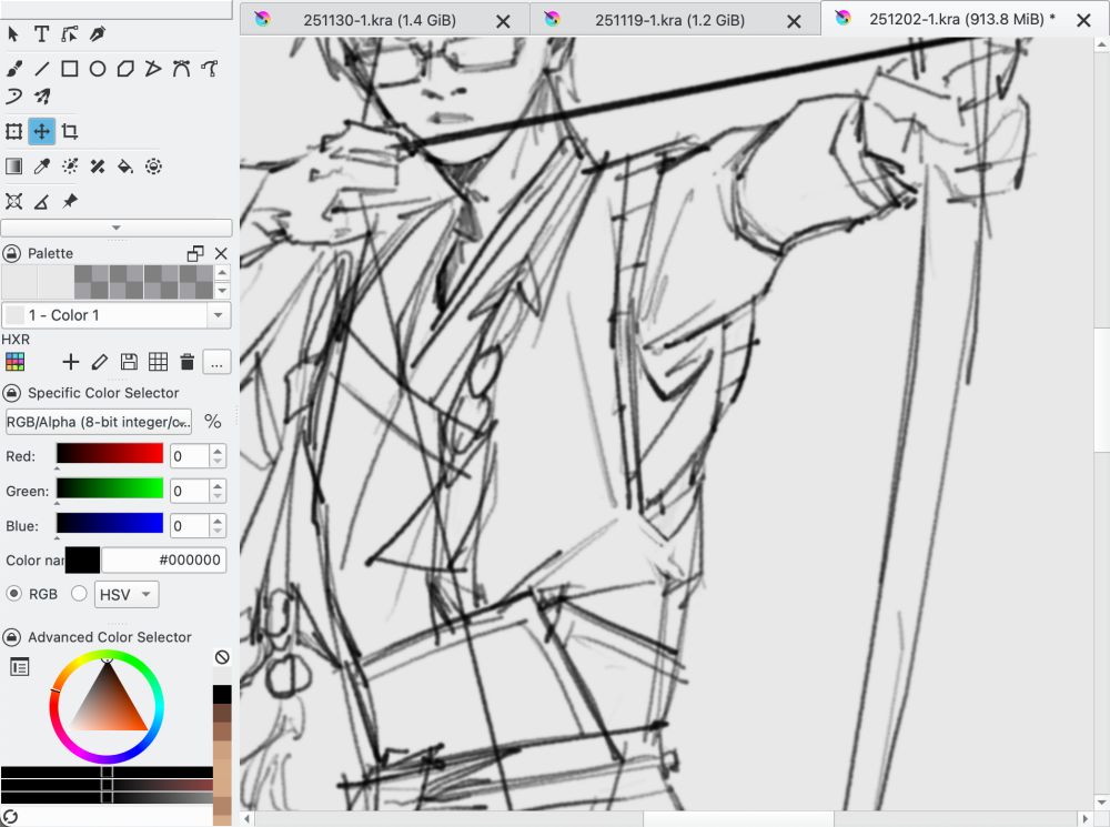 A cropped sketch of a man drawing a bow.