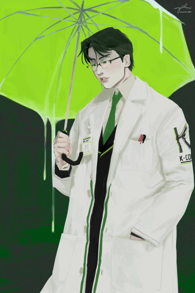 An illustration of Dongrang from Limbus Company, holding a tear-stained umbrella.