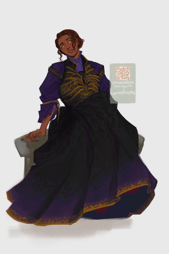 An illustration of Lavinia, an OC with braided hair in a dress embroidered with vines and flowers resembling a ribcage.