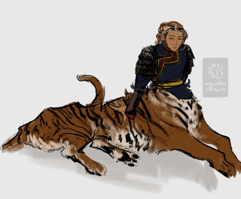 A colored sketch of a tiger therianthrope OC.