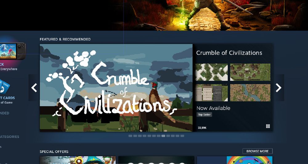 A screenshot showing our game in "Featured & Recommended"