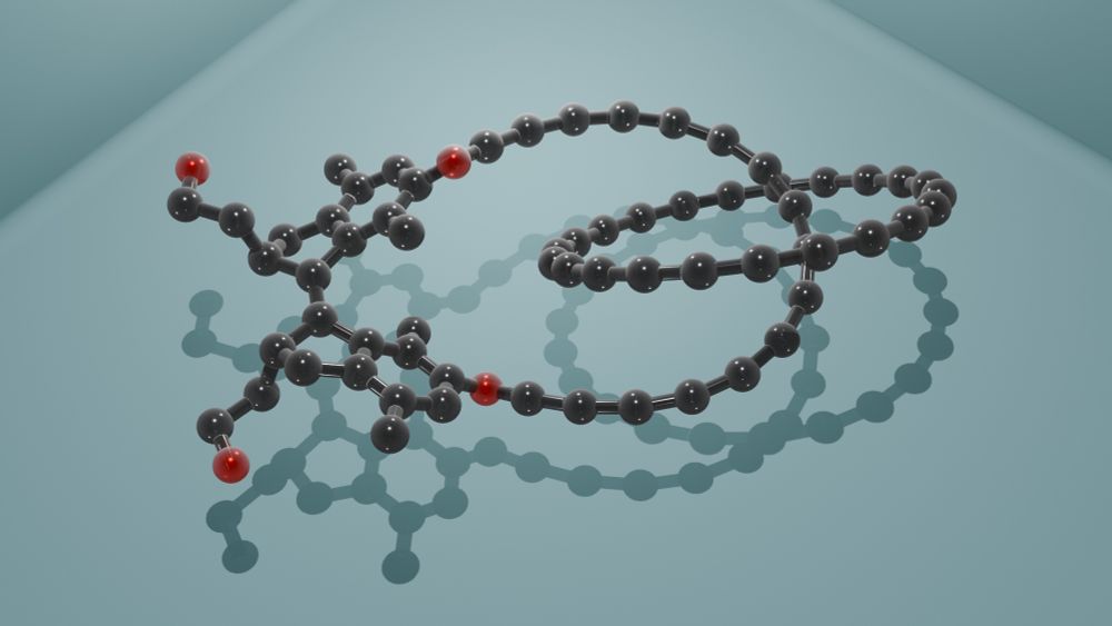 Modell eines Catenan (von lateinisch „catena“ = Kette), eine chemische Struktur, bei der zwei ringförmige Moleküle wie Glieder einer Kette ineinander verschlungen sind – ohne über eine chemische Bindung miteinander verbunden zu sein. Bild: Tommy Wachsmuth, Kathan-Lab/HU