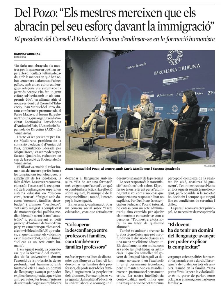 Imatge amb l’article de Carina Farreras sobre la conferència de Joan M del Pozo