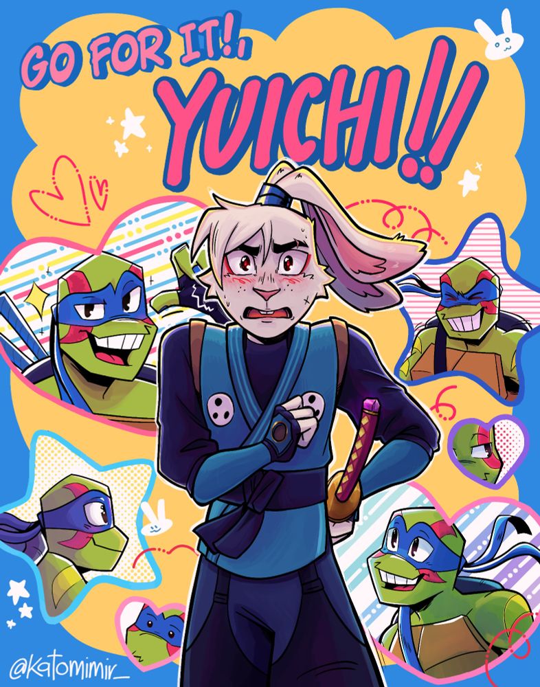 "Go for it, Nakamura!" trend redraw with the ship of Leonardo and Yuichi Usagi from the series Rise of the TMNT and Samurai Rabbit: The Usagi Chronicles