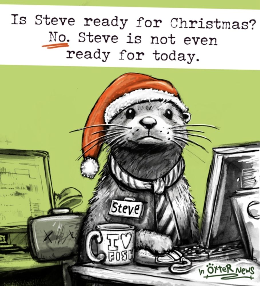 An Otter before a laptop. 
Headline says: Is Steve ready for Christmas? No. Steve is not even ready for today.