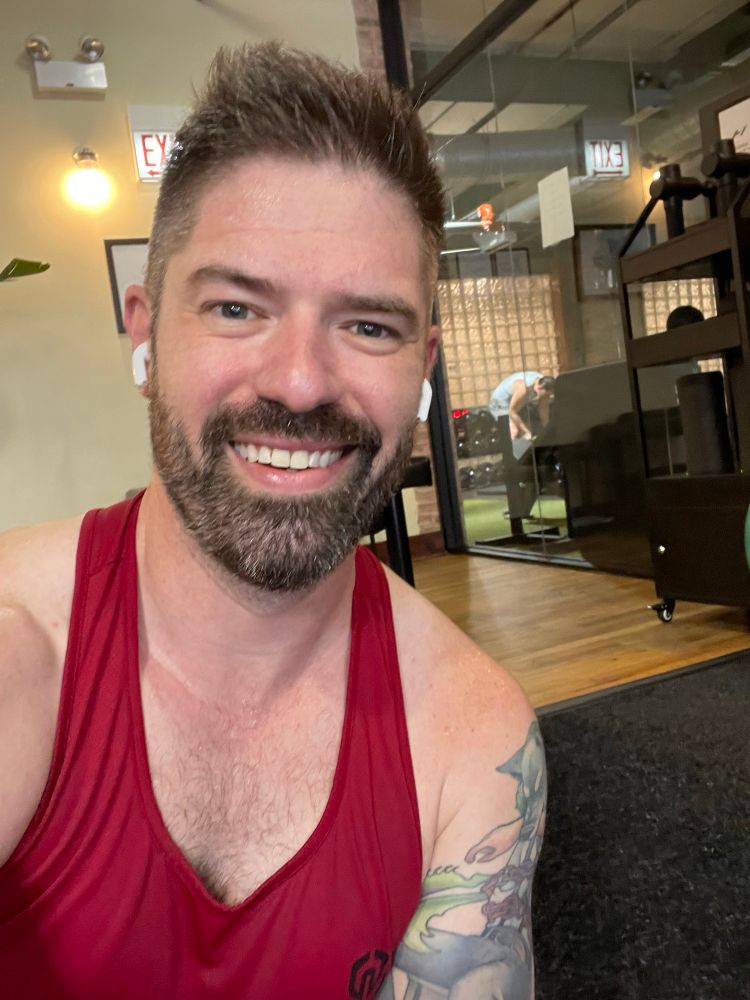 A selfie from the stretching area where I pretend to dedicate a fraction of the energy I’ve invested in Kpop Demon Hunters to mobility work as well