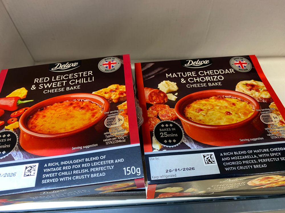 Cheddar and chorizo bake and Red Leicester and chilli bake 