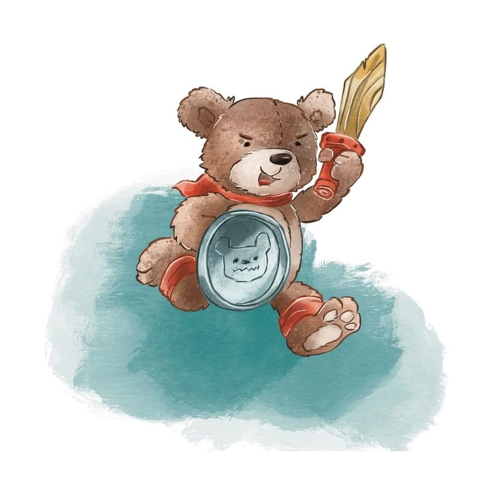 Das Logo des Bäronomicon mit einem Teddybär mit Holzschwert und Schild