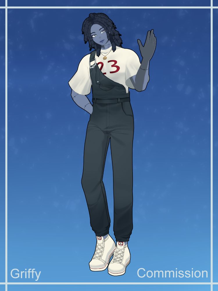 3D model of Griffy standing with a hand in his pocket and other one waving