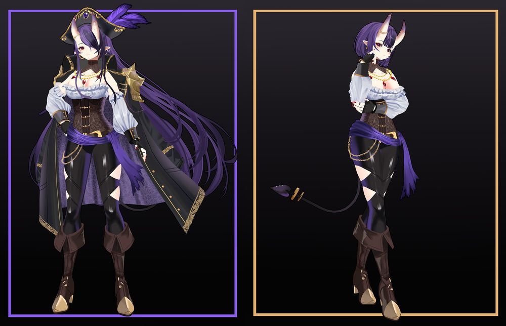 Two full body renders of HannahHyrule's 3D Model in her default outfit