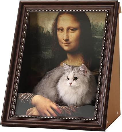 Product DescriptionIntroduce a touch of art and functionality to your feline friend's life with our Cat Living in Famous Painting house. This unique cat house is inspired by famous paintings, designed to blend art with comfort. Perfect for any cat lover, it doubles as a cat scratcher house and a cozy cat bed frame. Crafted from durable cardboard, this cat scratcher cardboard house is not only eco-friendly but also provides endless scratching pleasure for your pet. Its double-sided design ensures it can be flipped for extended use. Ideal for indoor cats, this collapsible cat house is easy to assemble and store, offering a private retreat or a playful cat scratching board. Using principles of photography to achieve spatial depth. The cat is the little cat in Mona Lisa's arms. When a cat goes for a walk, it appears intact from a distance 《Mona Lisa》