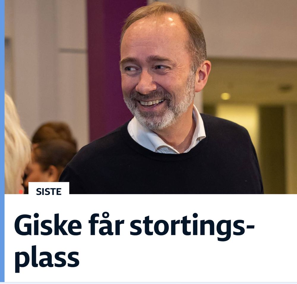 Giske får stortingsplass, skjermbilde fra NRK.