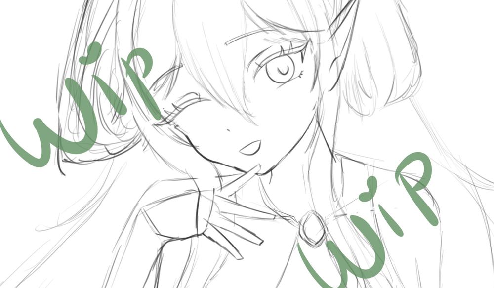 Sketch of a cute elf girl playfully winky at you. 

#WIP #Sketch #Digitalart #digitalart #anime #artist #commsopen