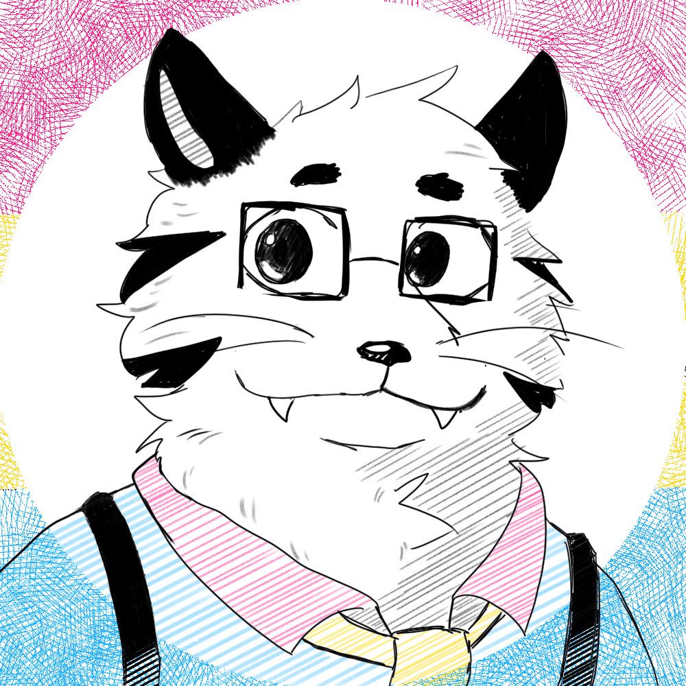 Albireo in the style of the Beastars Manga, wearing a pansexual flag colored uniform