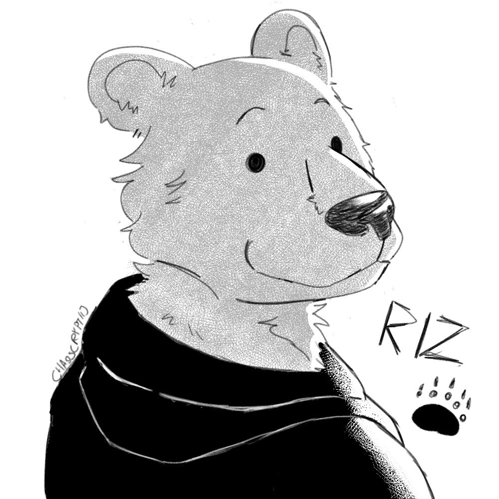 Riz from beastars looking over his shoulder at the viewer and smiling