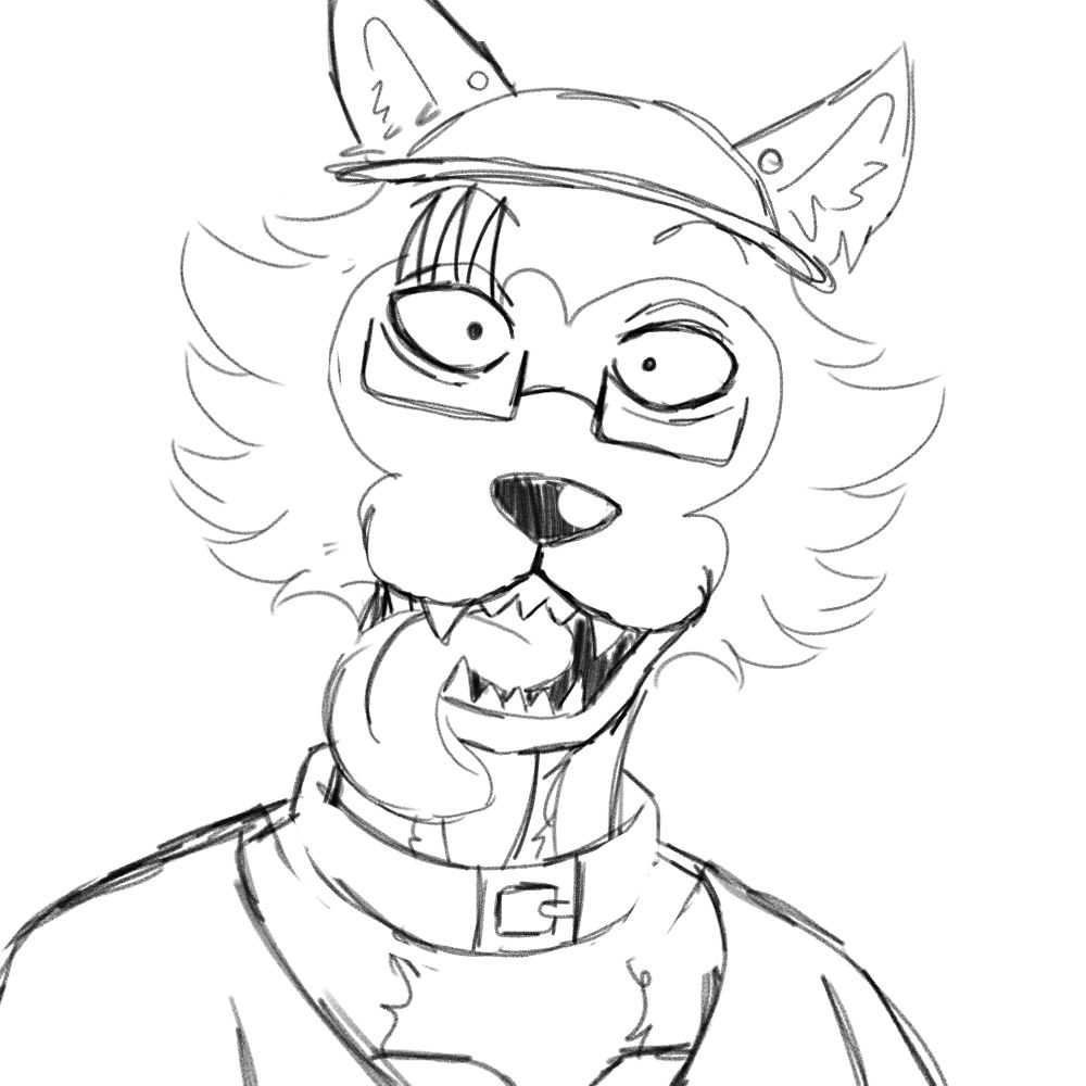 A gray wolf looks at the camera, tongue lolling out of its mouth, smiling.