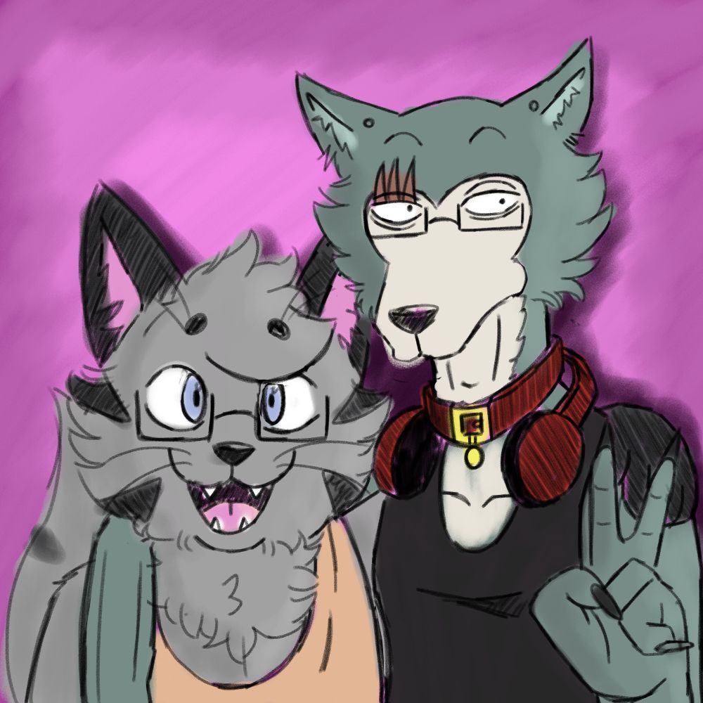 A drawing of Legoshi and Albireo in a photobooth posing for a picture together