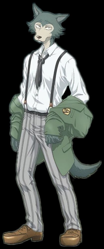 An image of legoshi from the anime, taking his jacket off.