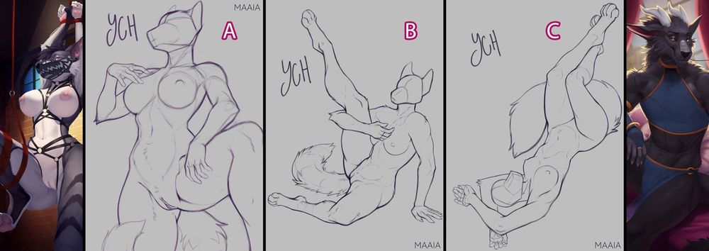  Payment in USD/EURO
- Any species
- Wings: +$30

- SFW and NSFW versions included
- Simple background included
- Complex background: +$50
- Additional alt versions: +$20 (clothing, alt genitals, fluids etc)