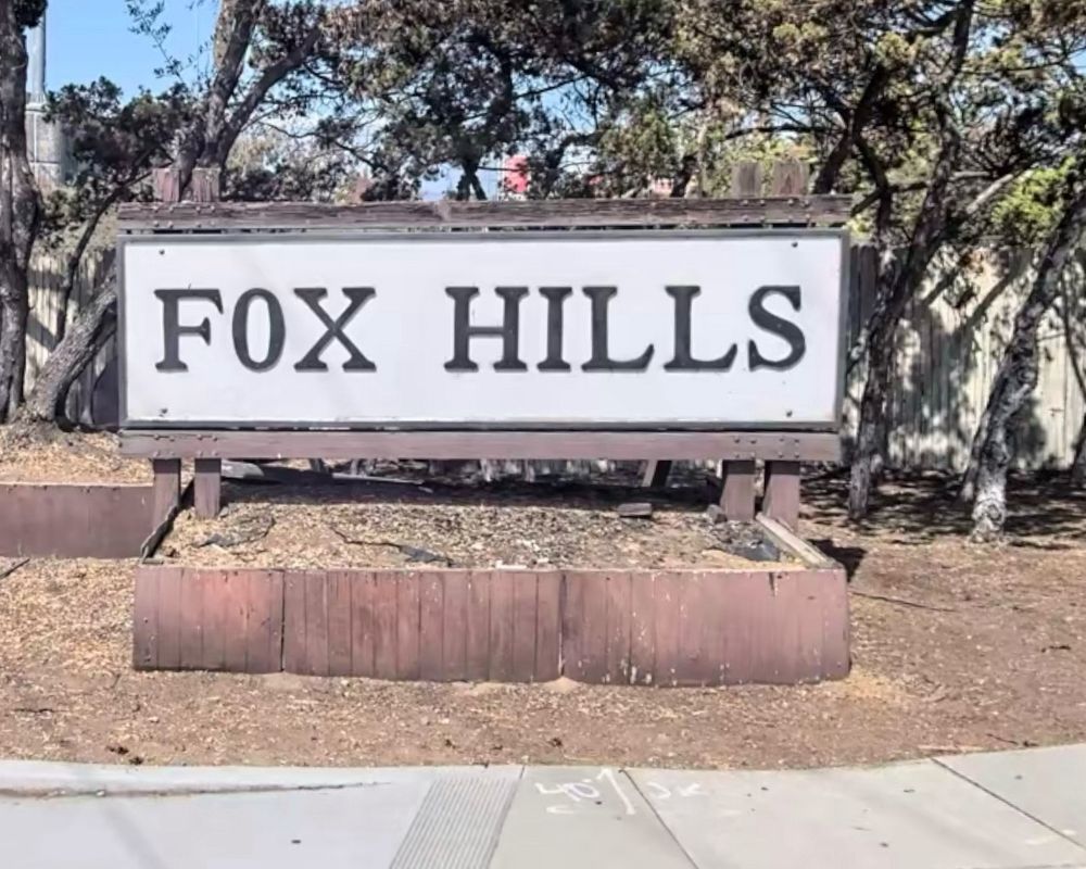 A sign for Fox Hills. The “O” in Fox is clearly a zero.