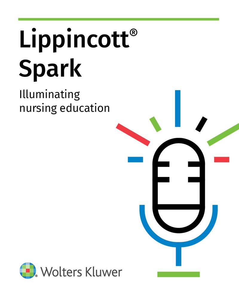 Logo for Lippincott Spark, featuring a stylized microphone surrounded by colorful lines and the Wolters Kluwer logo.