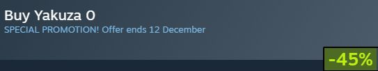 The original Yakuza 0 gets a 45% discount until 12 December 2025
(even though it is already slated to be delisted & replaced on 8 December 2025)
