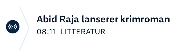 Skjermdump av NRK-kortsak. 08:11 - Litteratur - Abid Raja lanserer krimroman