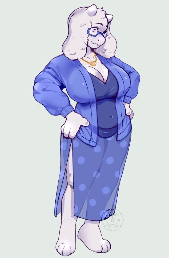 drawing of DeltaRune Toriel in her blue outfit and glasses!