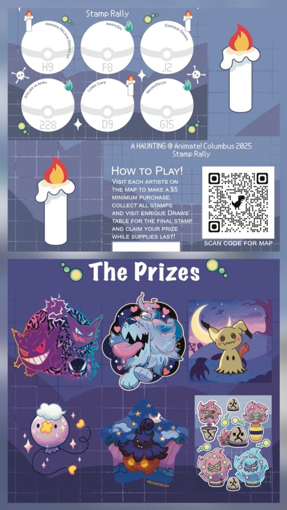 Instructions on the Ghost Pokemon stamp rally at Animate! Columbus including the prize pack.