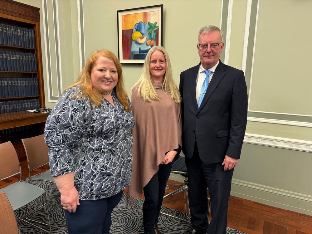 Justice Minister pictued with Victims of Crime Commissioner NI and Heatlh Minister.