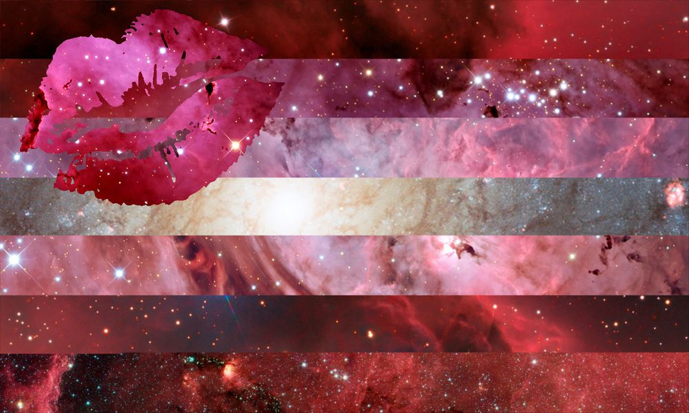 Lipstick lesbian flag made from photos of galaxies